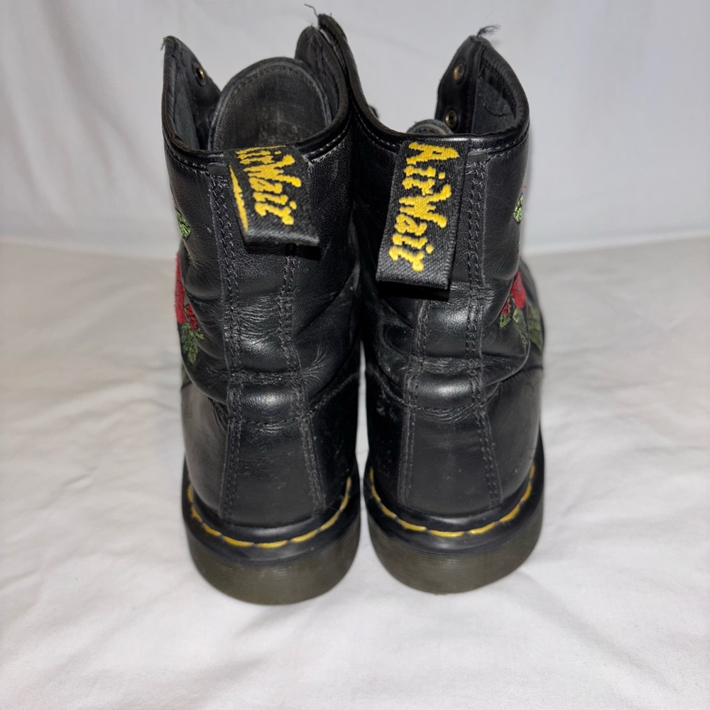 Doc Martens Vonda Black Boots with Red Floral Embroidery - Picture 3 of 8